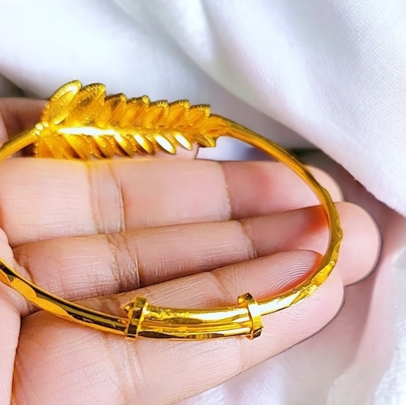 Gold Adjustable Bangle Bracelet, 18k Gold Plated Bangle, Adjustable Simple Brace - Picture 3 of 5